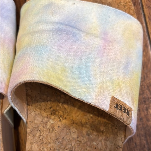 WOMEN'S REEF WATERCOLOR CORK CUSHION SCOUT SLIDE ON BEACH SANDALS SIZE 7 - Picture 2 of 8